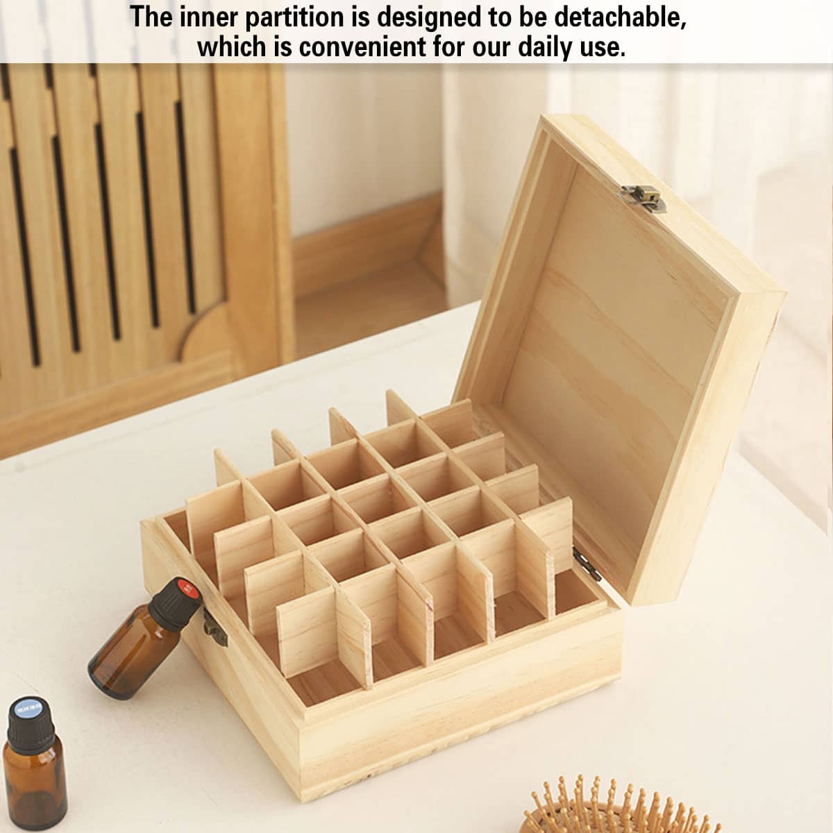 Wooden Essential Oil Storage Box with 25 Compartments and Metal Latch - view 4