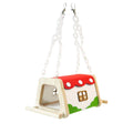 Wooden Felt Parrot Nest Hideaway with Standing Perch for Bird Cage - Red