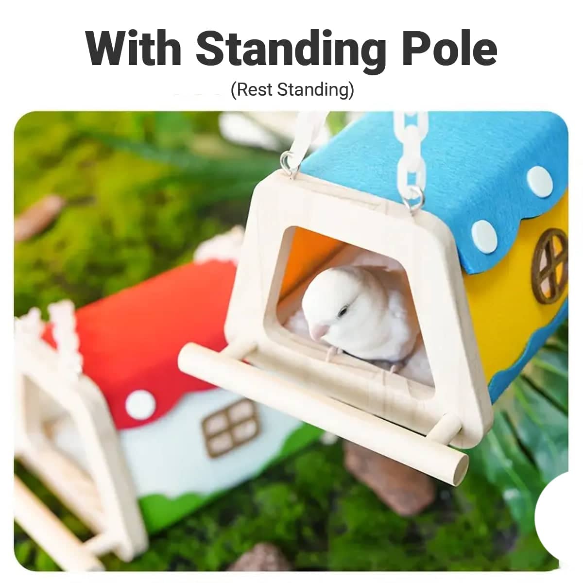Wooden Felt Parrot Nest Hideaway with Standing Perch for Bird Cage - Red - view 5