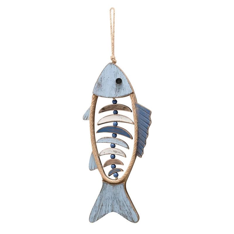 Wooden Fish Wall Hanging Decor, Nautical Style - Head and Tail Fish Bones
