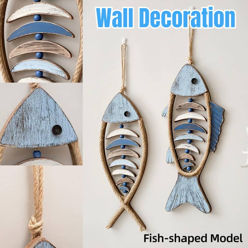 Wooden Fish Wall Hanging Decor, Nautical Style - Head and Tail Fish Bones - view 2