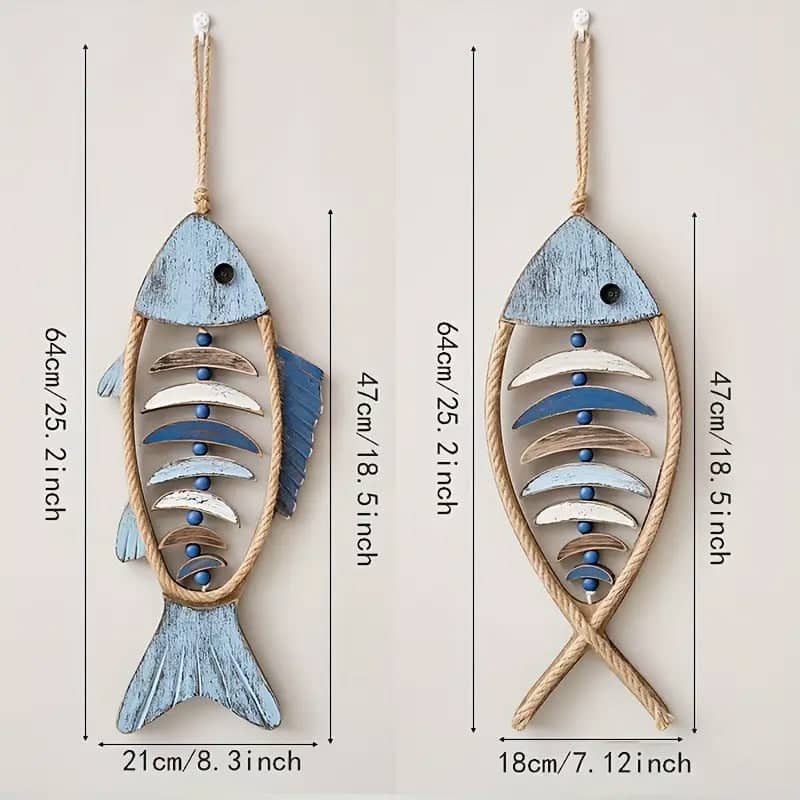 Wooden Fish Wall Hanging Decor, Nautical Style - Head and Tail Fish Bones - view 4