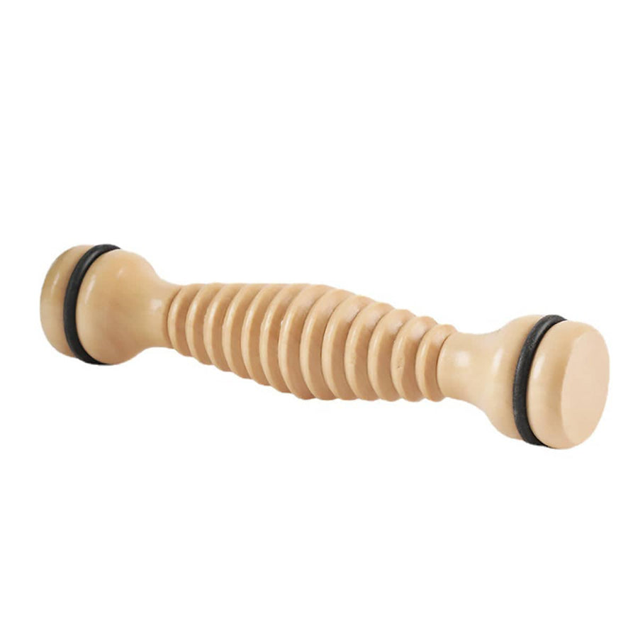 Wooden Foot Massage Roller with Ribbed Barrel - 22 x 4 x 4 cm