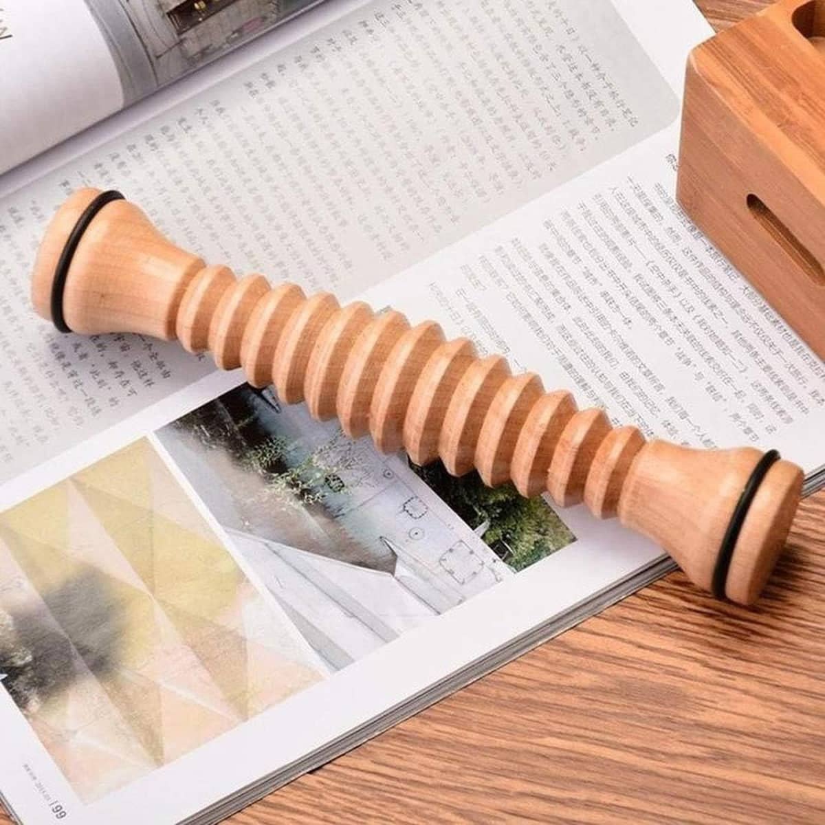 Wooden Foot Massage Roller with Ribbed Barrel - 22 x 4 x 4 cm - view 5