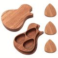 Wooden Guitar Pick Holder Plectrum Case, Compact Guitar-Shaped Storage Box - view 2