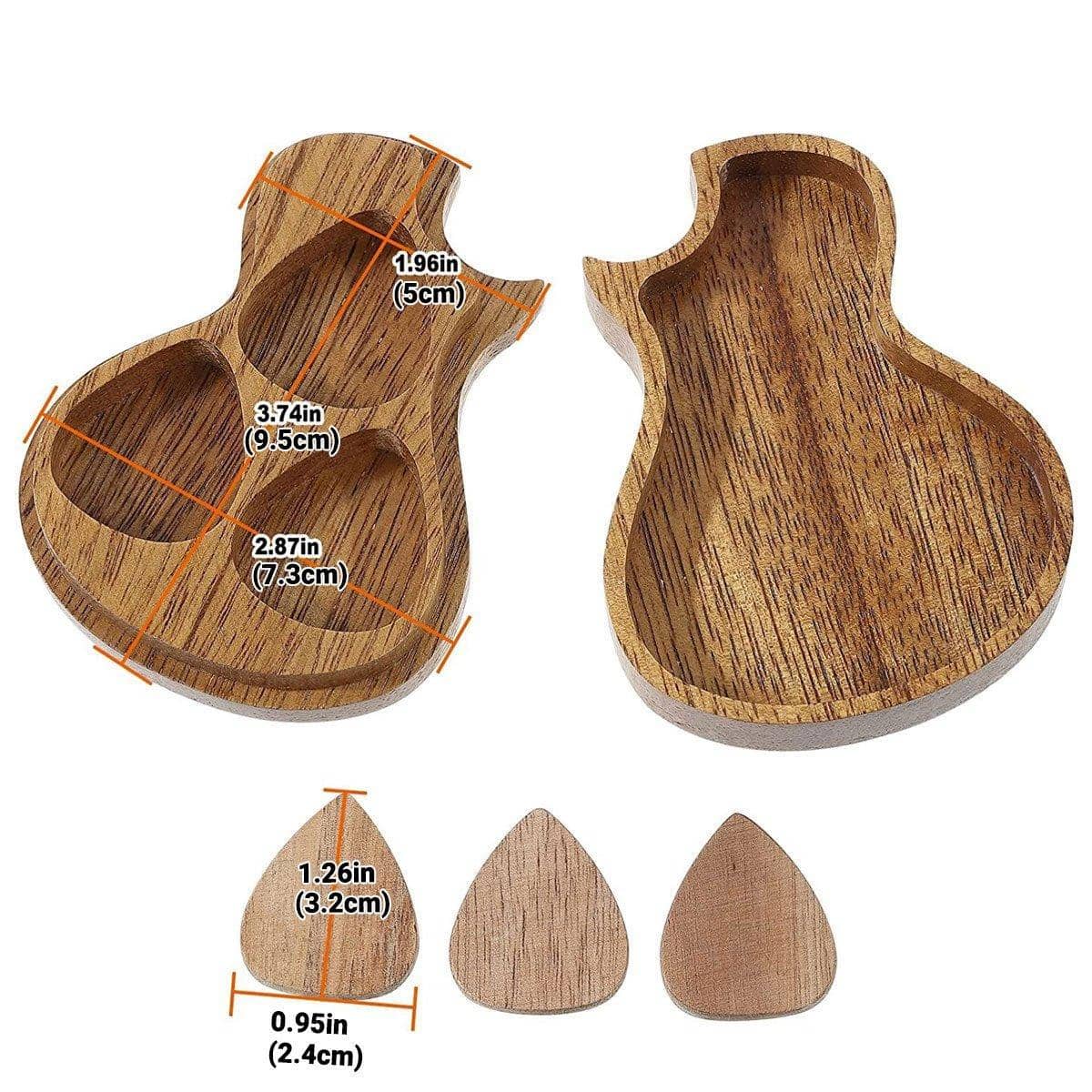 Wooden Guitar Pick Holder Plectrum Case, Compact Guitar-Shaped Storage Box - view 3