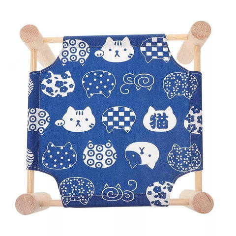Wooden Hamster Bed with Washable Fabric, 23 x 23 x 10 cm - Blue Cat Head
