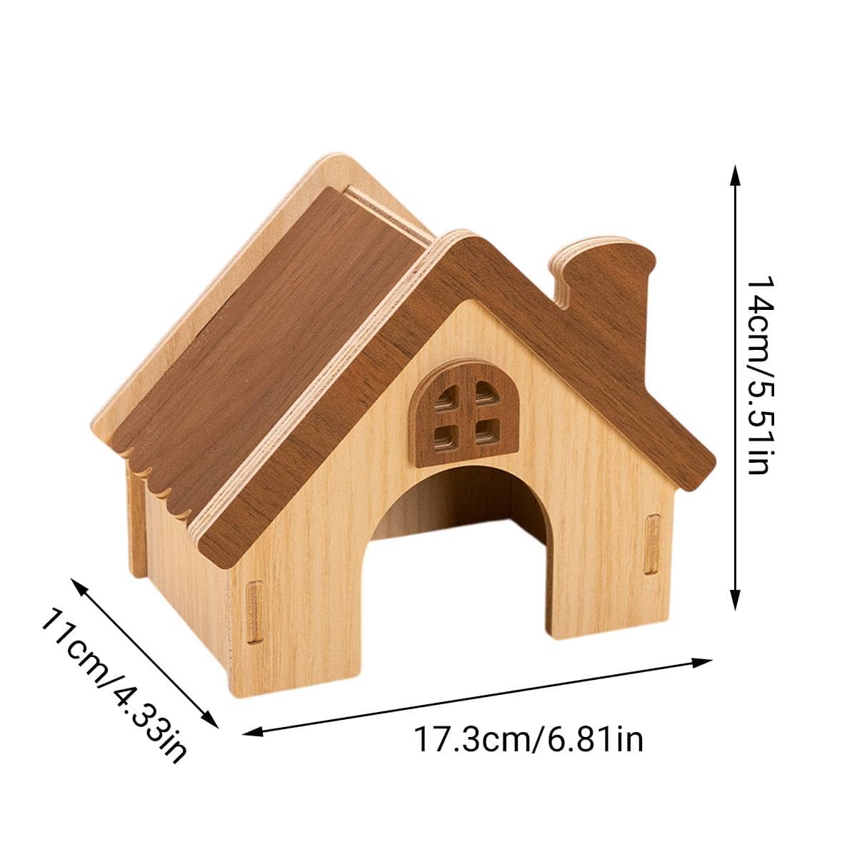 Wooden Hamster House Cottage with Chimney and Arched Door for Hamsters and Gerbils - view 3