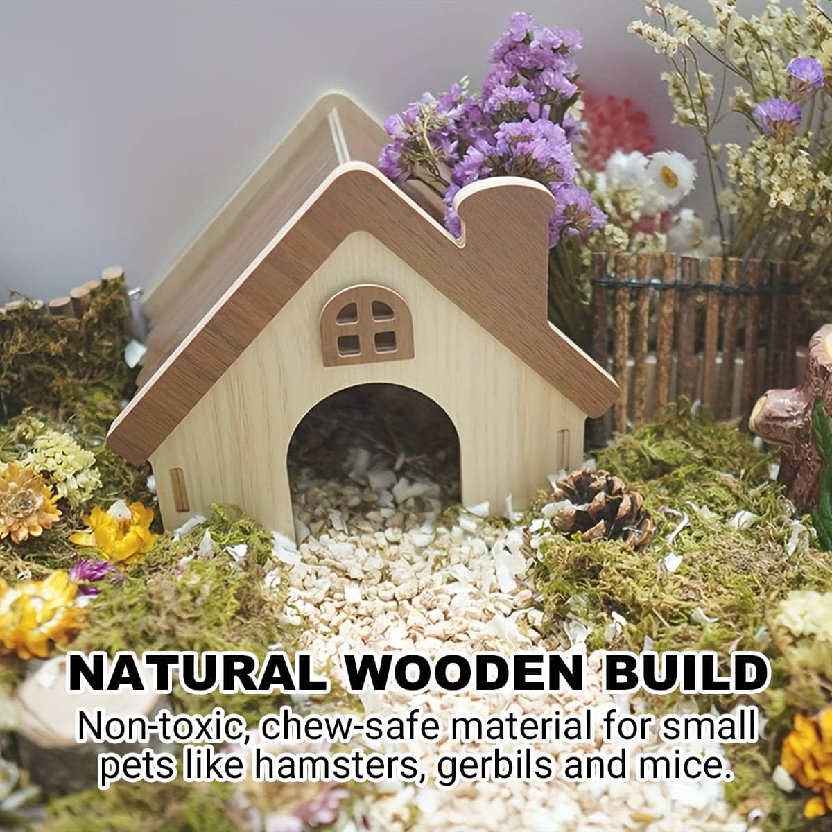Wooden Hamster House Cottage with Chimney and Arched Door for Hamsters and Gerbils - view 4