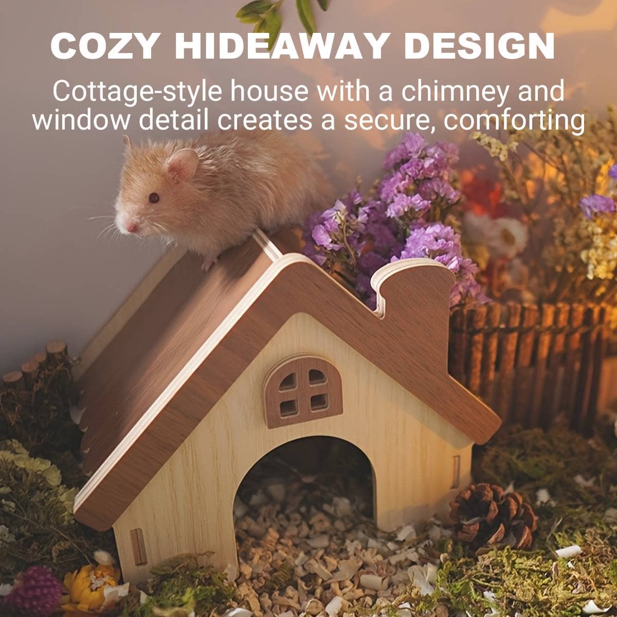 Wooden Hamster House Cottage with Chimney and Arched Door for Hamsters and Gerbils - view 5