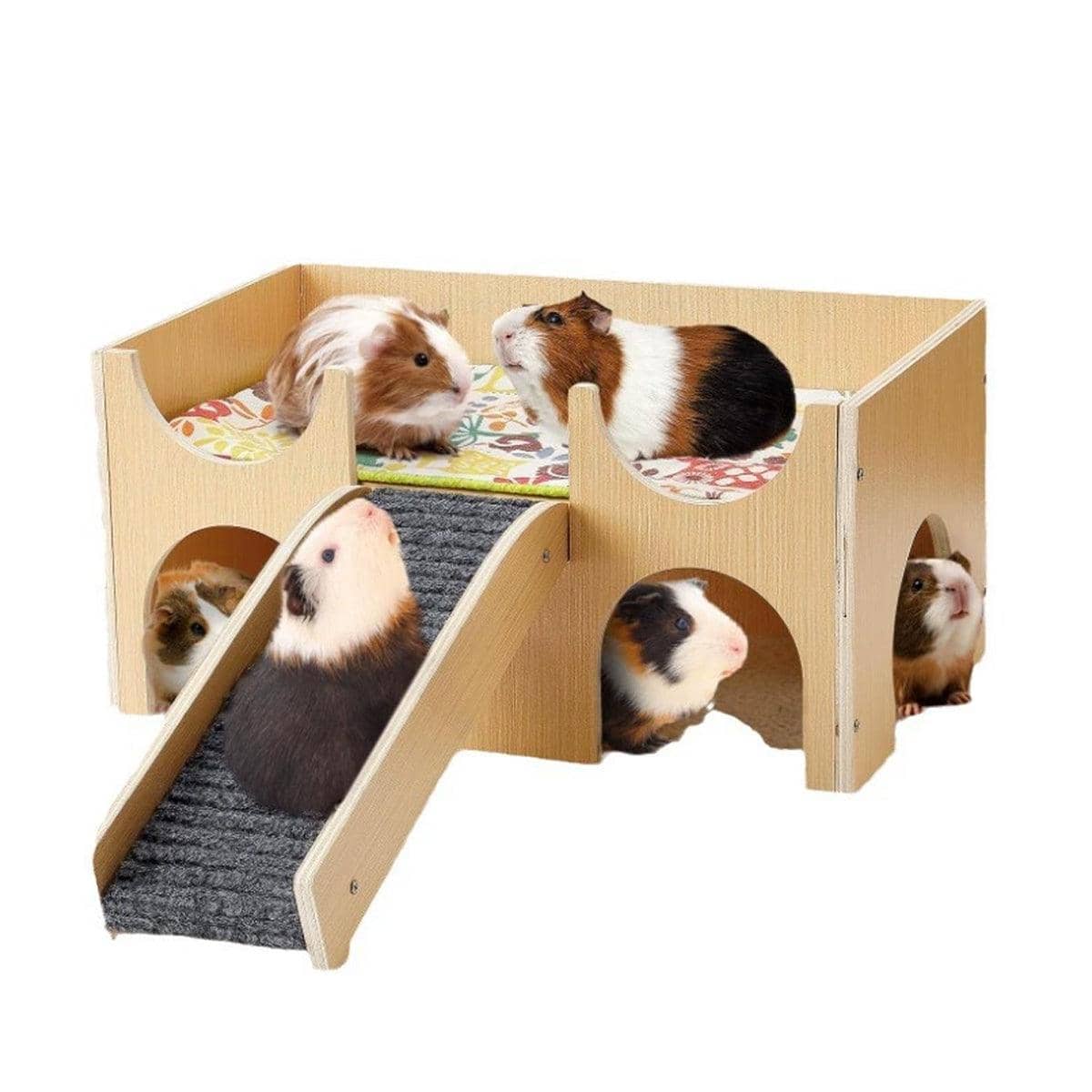 Wooden Hamster House with Stairs and Removable Mat, Small Pet Hut - view 2