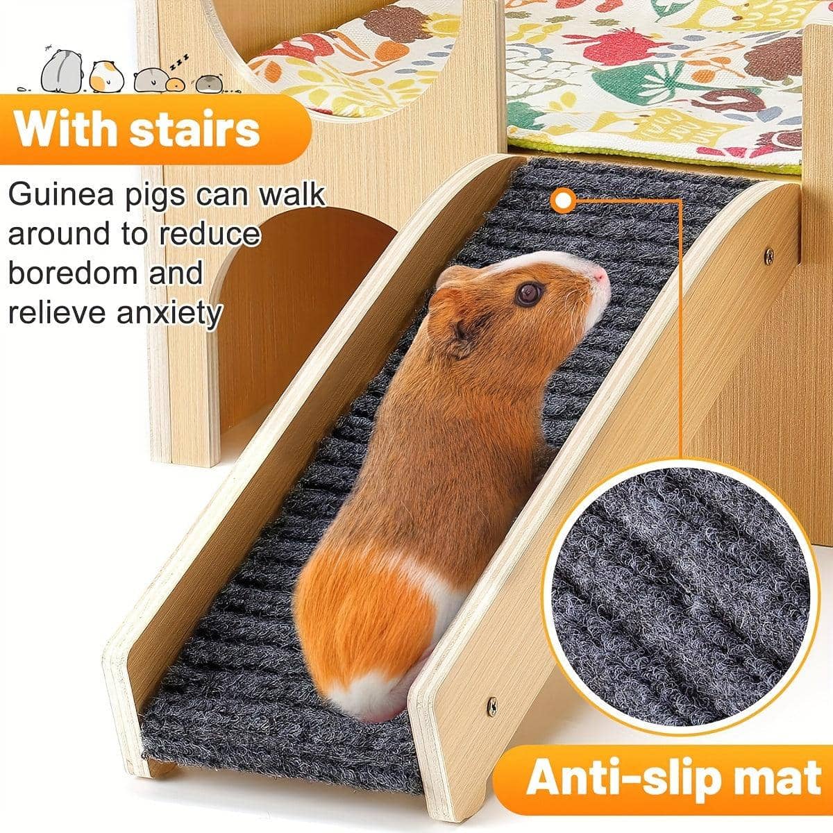 Wooden Hamster House with Stairs and Removable Mat, Small Pet Hut - view 4