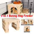 Wooden Hay Feeder Three in One with Hideout and Tunnel for Rabbits and Guinea Pigs
