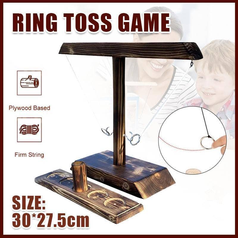 Wooden Hook and Ring Toss Game for 2 People, Party and Bar Drinking Toy