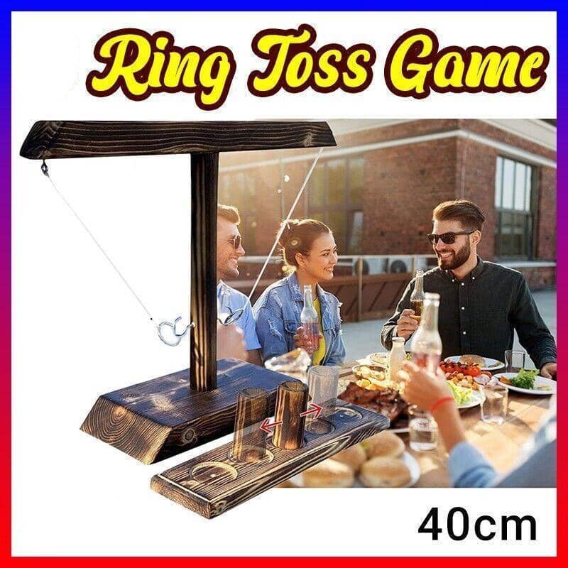 Wooden Hook and Ring Toss Game with Shot Ladder, Indoor and Outdoor