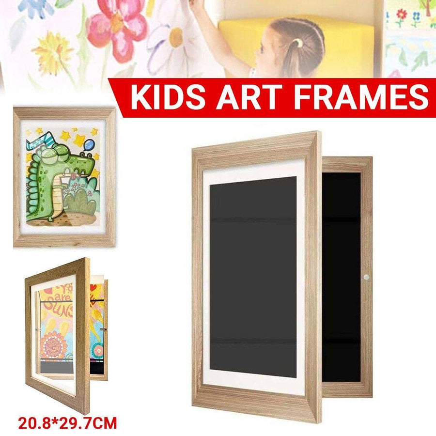 Wooden Kids Art Frame Display Holds up to 150 Pictures, Front Loading