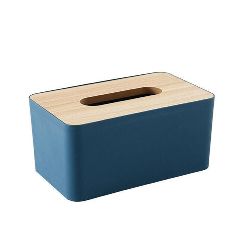 Wooden Lid Tissue Box Holder for Desk or Bedroom - Dark Blue