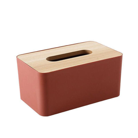 Wooden Lid Tissue Box Holder for Desk or Bedroom - Terracotta Pink