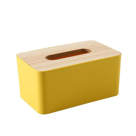 Wooden Lid Tissue Box Holder for Desk or Bedroom - Yellow