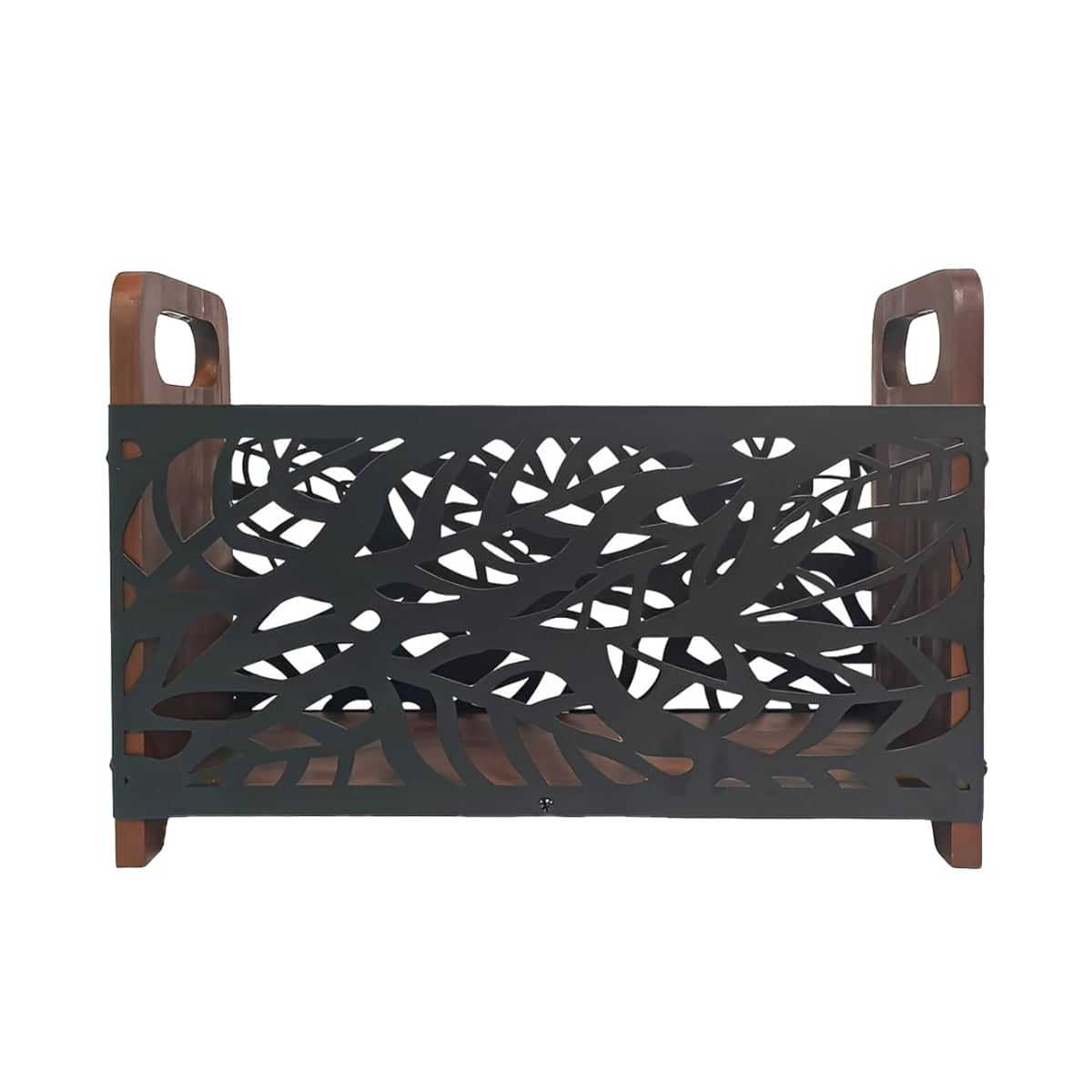 Wooden Magazine Rack Standing Book Storage Shelf for Home Office - Leaf Cutout