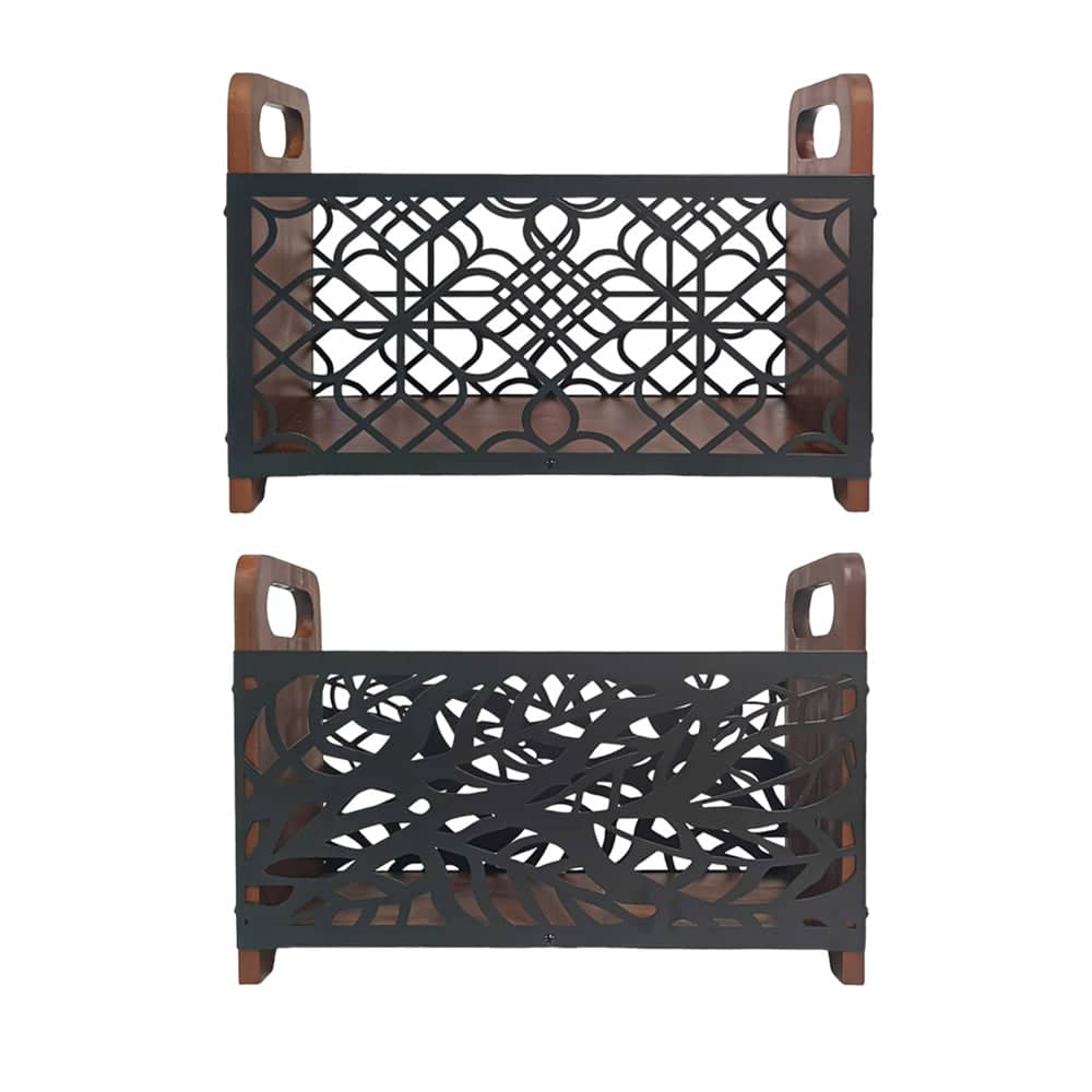 Wooden Magazine Rack Standing Book Storage Shelf for Home Office - Leaf Cutout - view 3