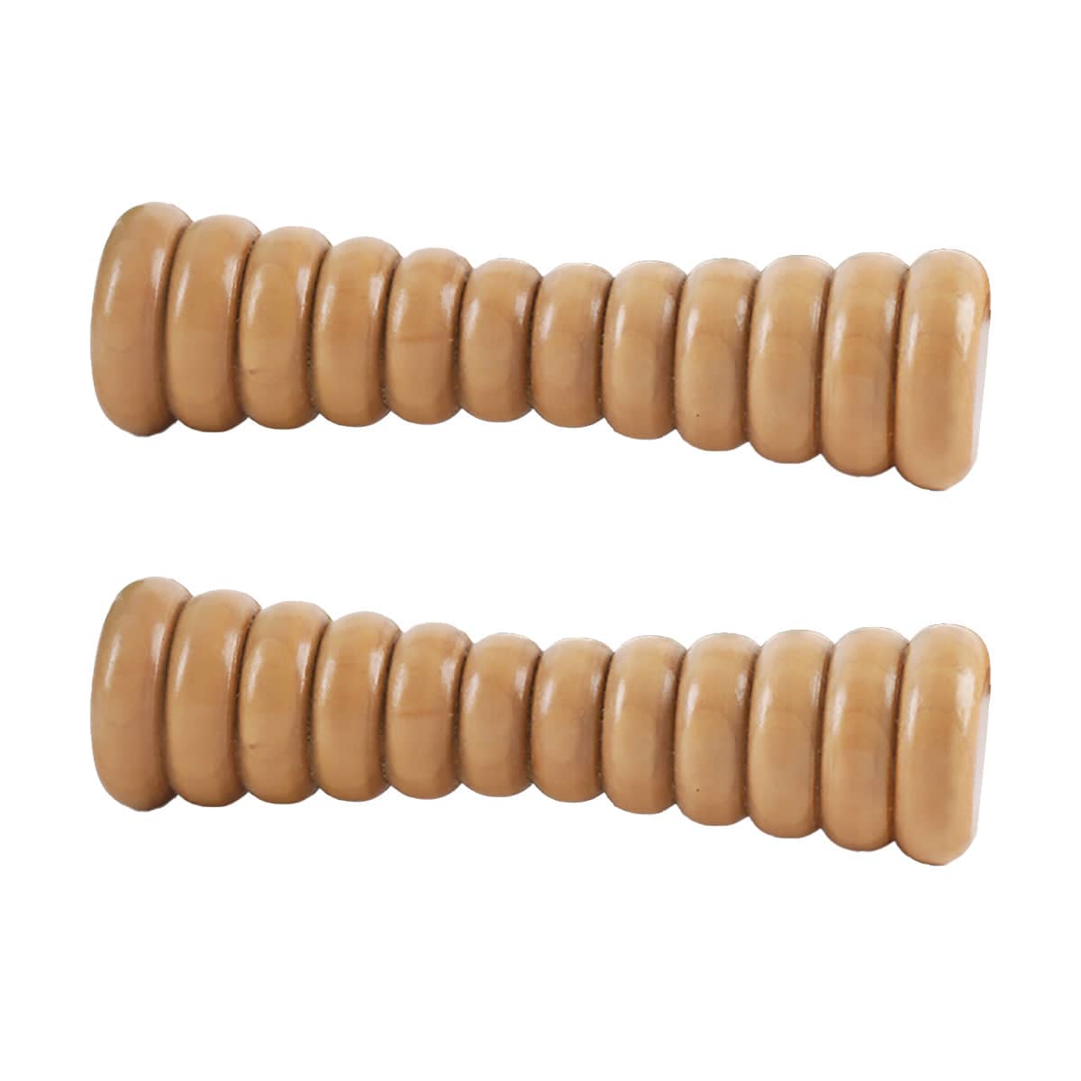 Wooden Massage Rollers with Ribbed Barrels, Set of 2 - 18.5 x 4 x 4 cm