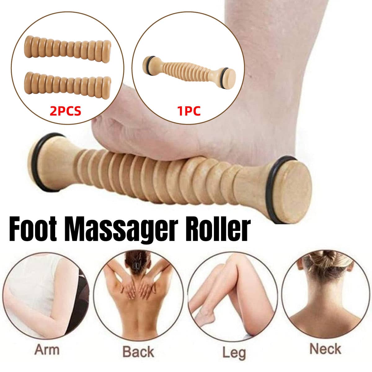Wooden Massage Rollers with Ribbed Barrels, Set of 2 - 18.5 x 4 x 4 cm - view 2