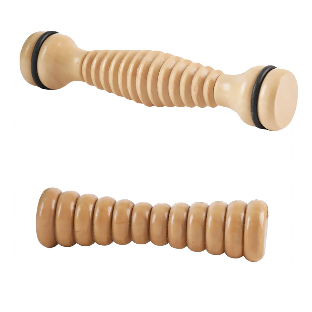 Wooden Massage Rollers with Ribbed Barrels, Set of 2 - 18.5 x 4 x 4 cm - view 3