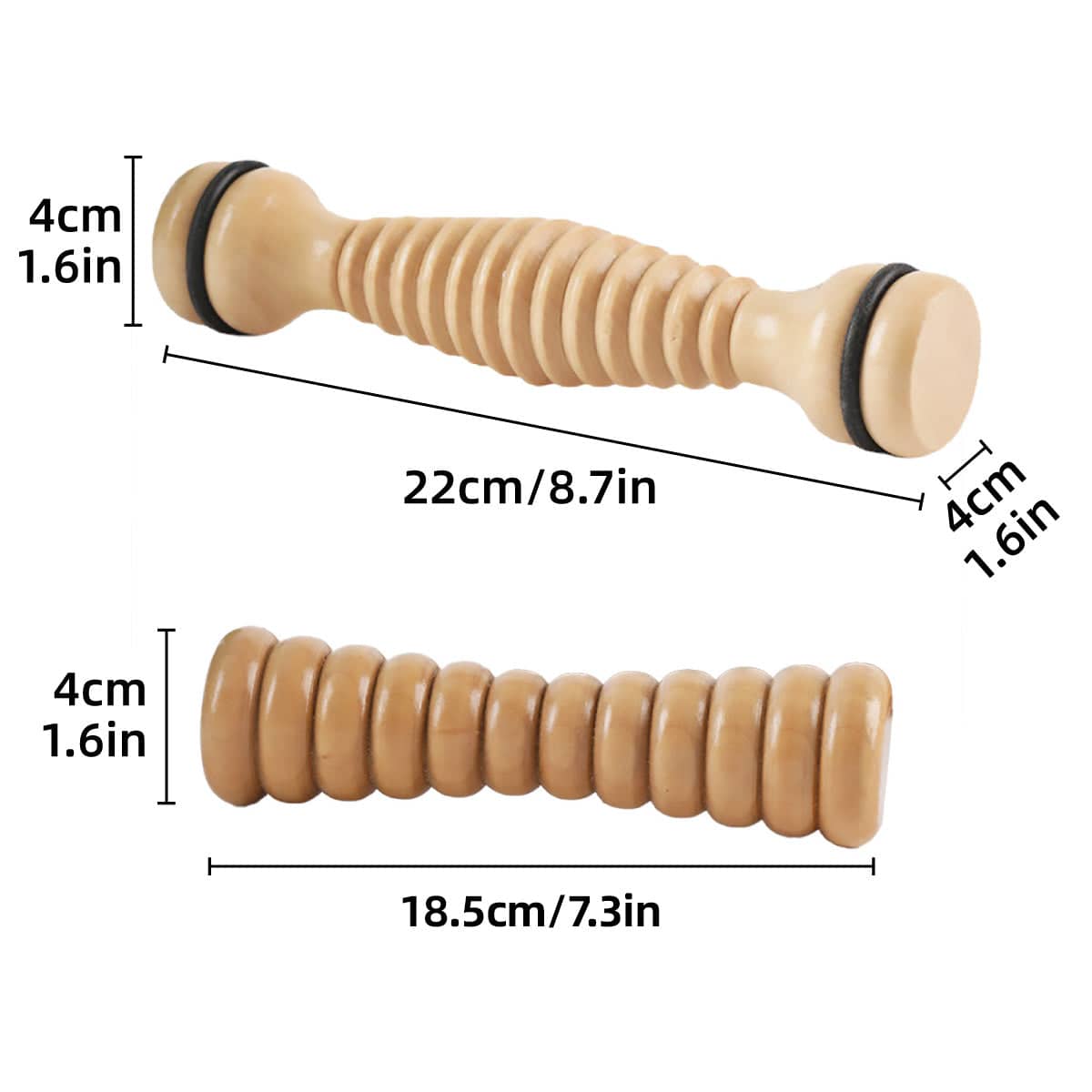 Wooden Massage Rollers with Ribbed Barrels, Set of 2 - 18.5 x 4 x 4 cm - view 4