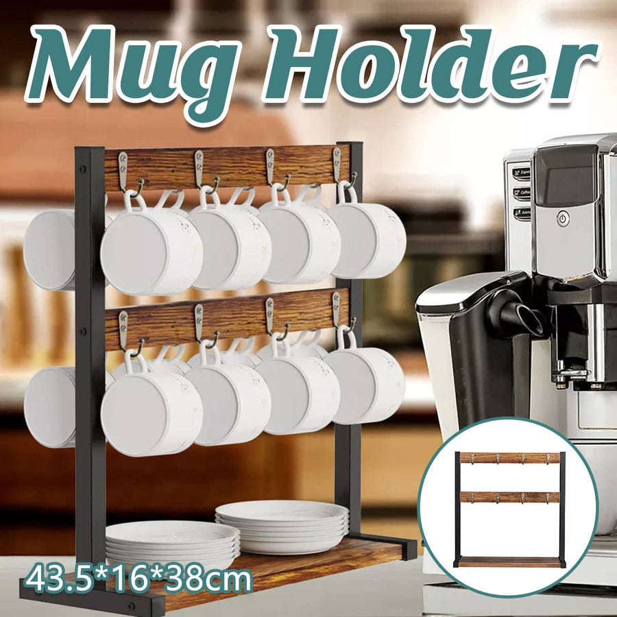 Wooden Mug Rack Double Layer Rotating Coffee Cup Display Stand