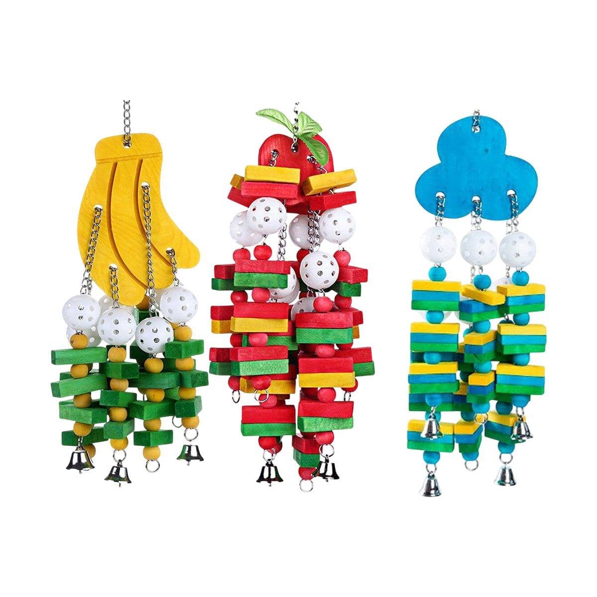 Wooden Parrot Chew Toy with Bell, Banana Shape - 22 Inch (56cm) - view 3