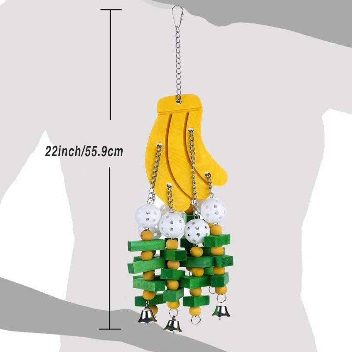 Wooden Parrot Chew Toy with Bell, Banana Shape - 22 Inch (56cm) - view 4