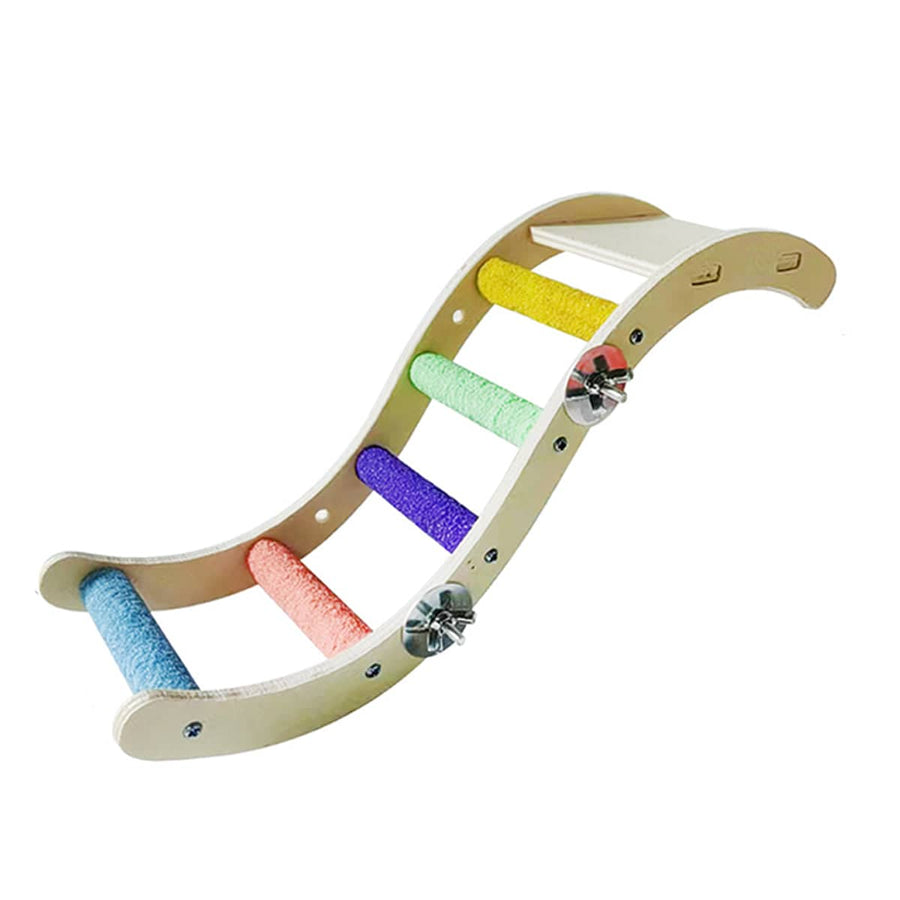 Wooden Parrot Climbing Ladder Toy - Curved Wave Style, 32 x 9.5 cm