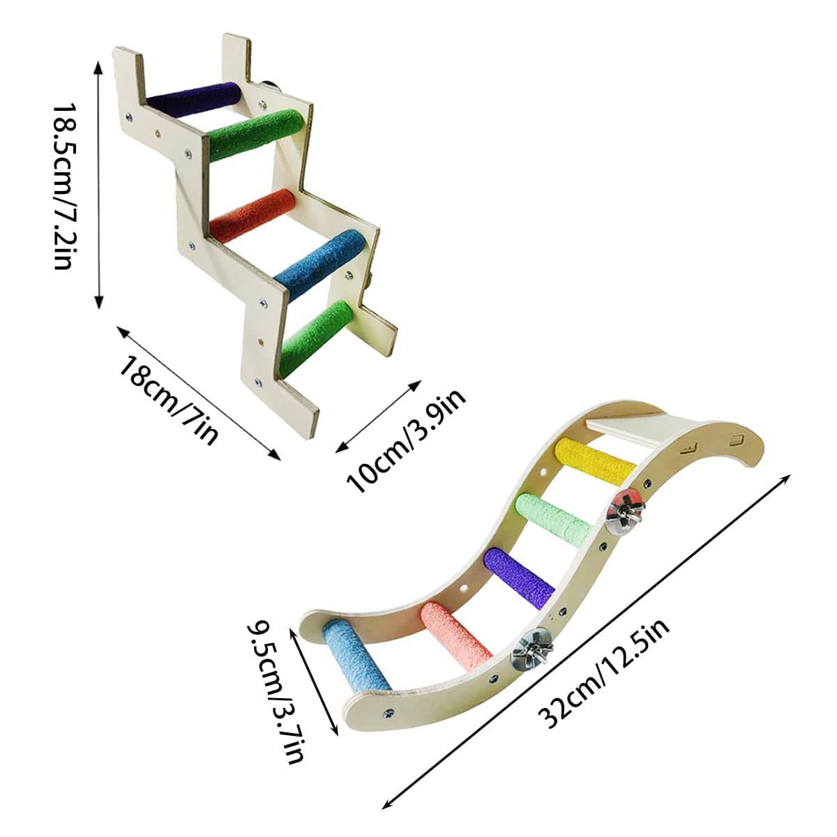 Wooden Parrot Climbing Ladder Toy - Curved Wave Style, 32 x 9.5 cm - view 4