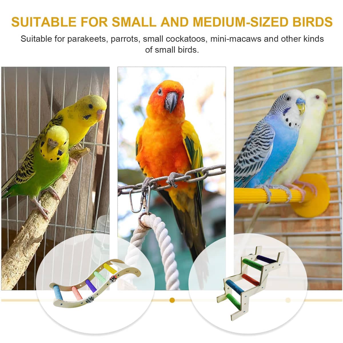 Wooden Parrot Climbing Ladder Toy - Curved Wave Style, 32 x 9.5 cm - view 5