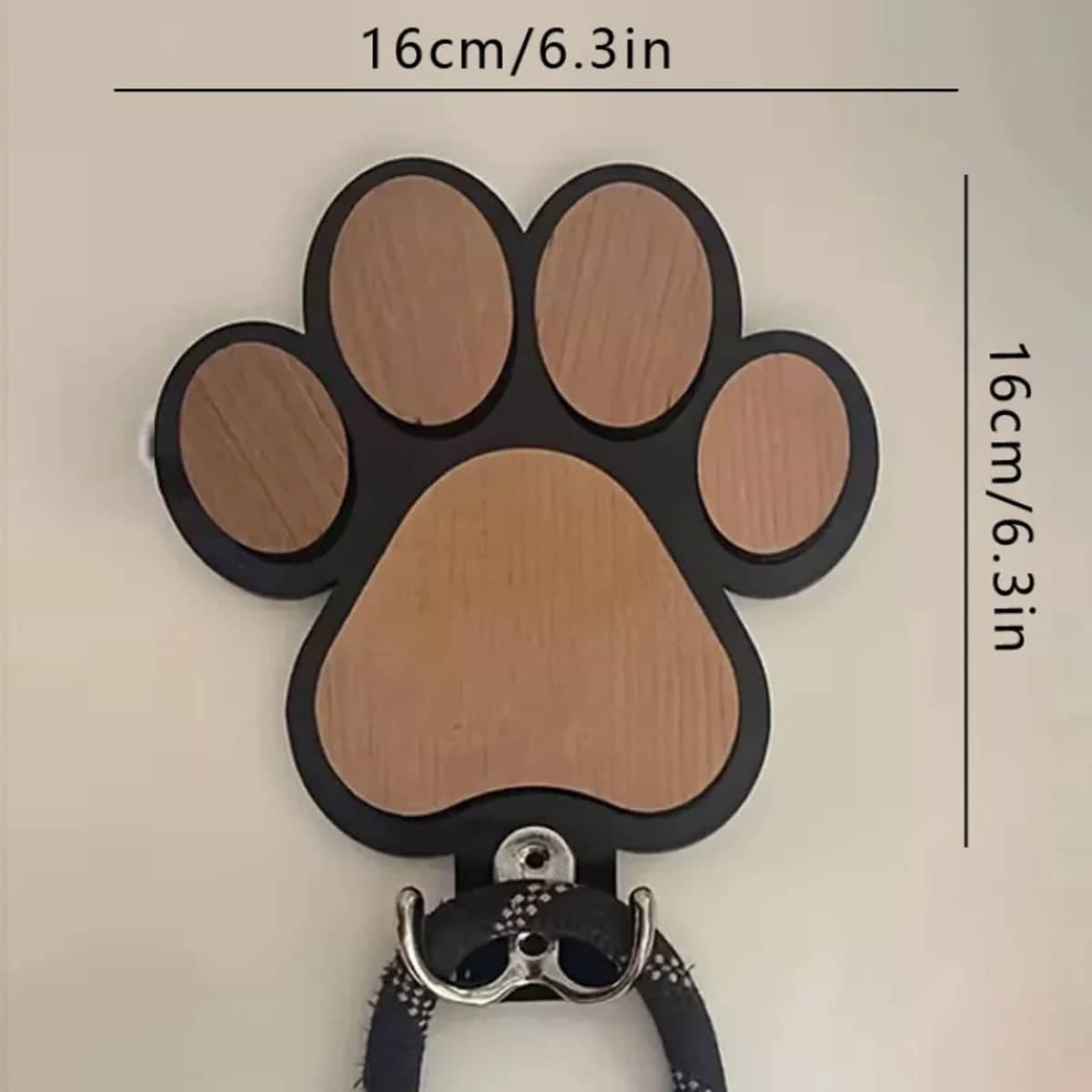 Wooden Paw Print Wall Hook for Dog Leash, Keys and Coats, 16 x 16 cm - view 3