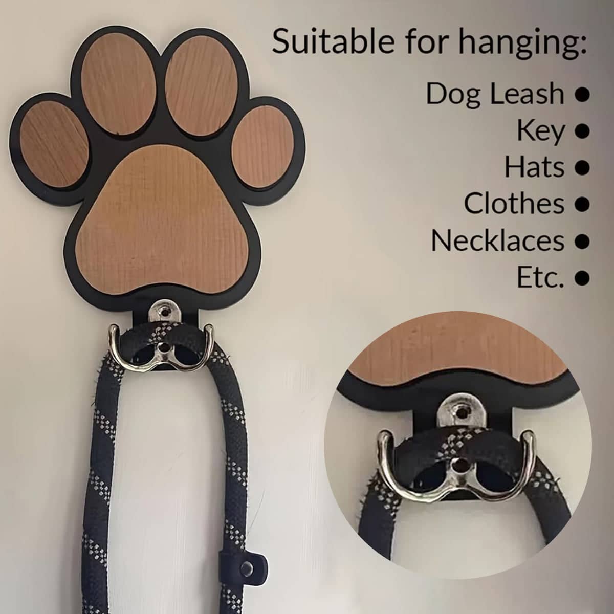 Wooden Paw Print Wall Hook for Dog Leash, Keys and Coats, 16 x 16 cm - view 5