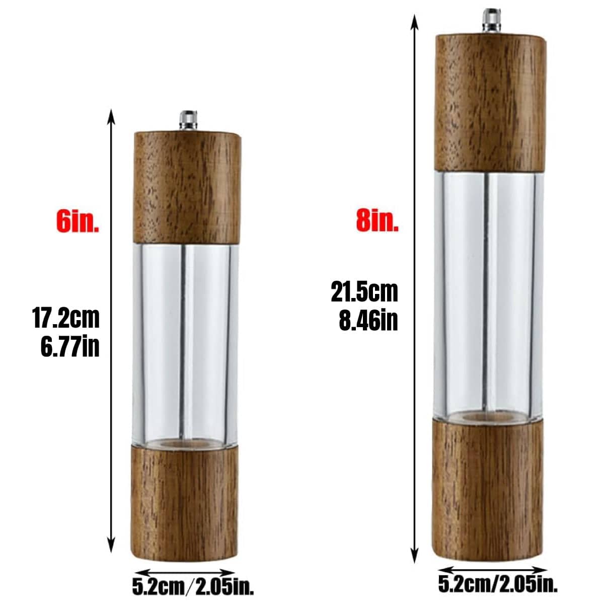 Wooden Pepper and Salt Mill with Adjustable Coarseness - 8 Inch (21.5 cm) - view 4