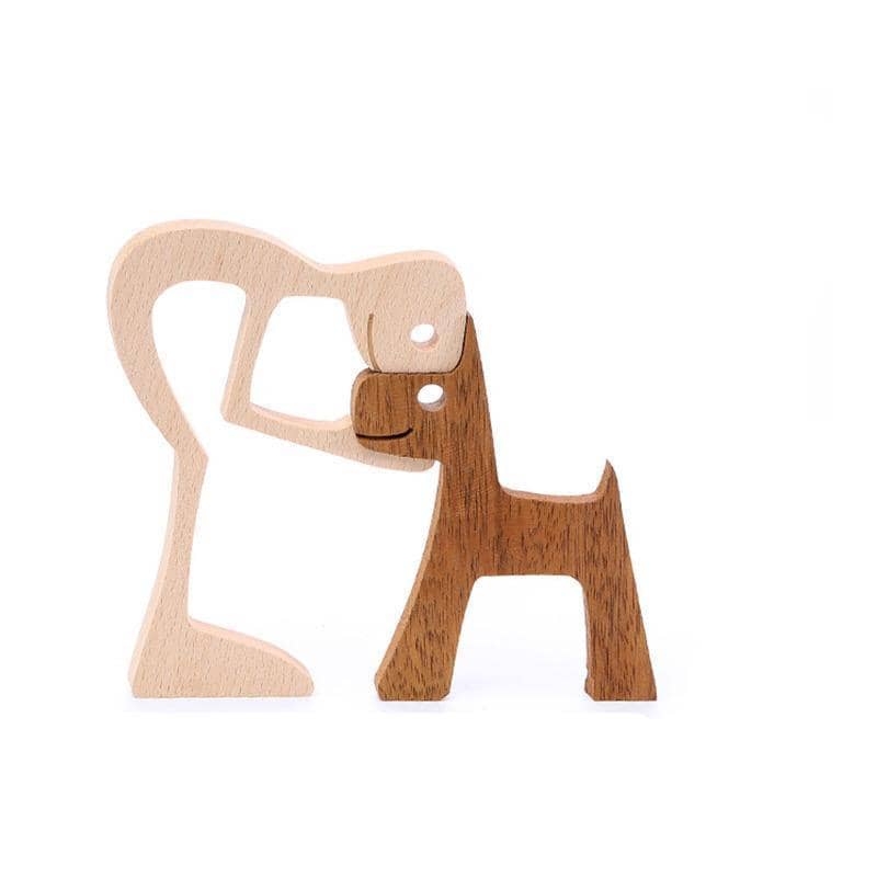 Wooden Pet Carving - Boy with Puppy