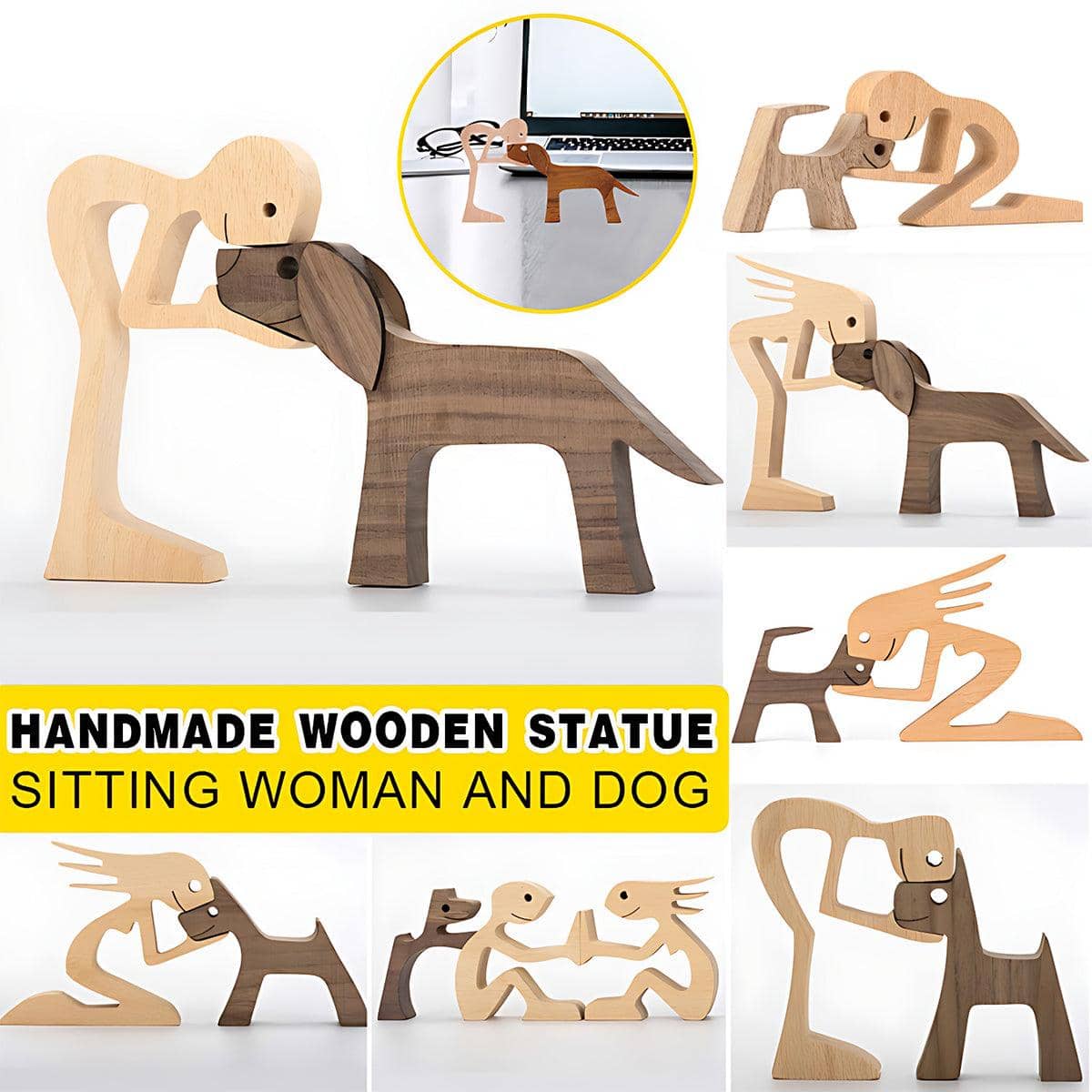 Wooden Pet Carving - Girl with Dog - view 2