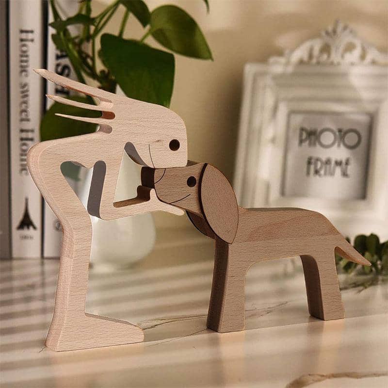 Wooden Pet Carving - Girl with Dog - view 4