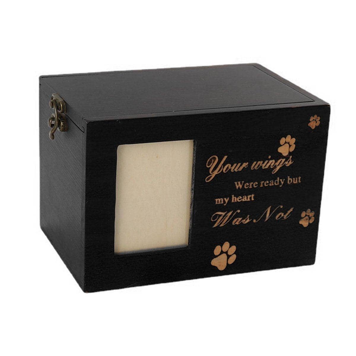 Wooden Pet Memorial Urn for Ashes with Photo Frame, Cat and Dog Memory Box - Black