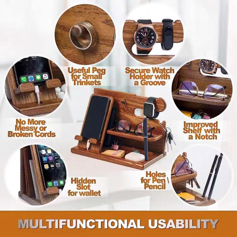 Wooden Phone Holder and Desk Organiser with Storage Compartments - view 5