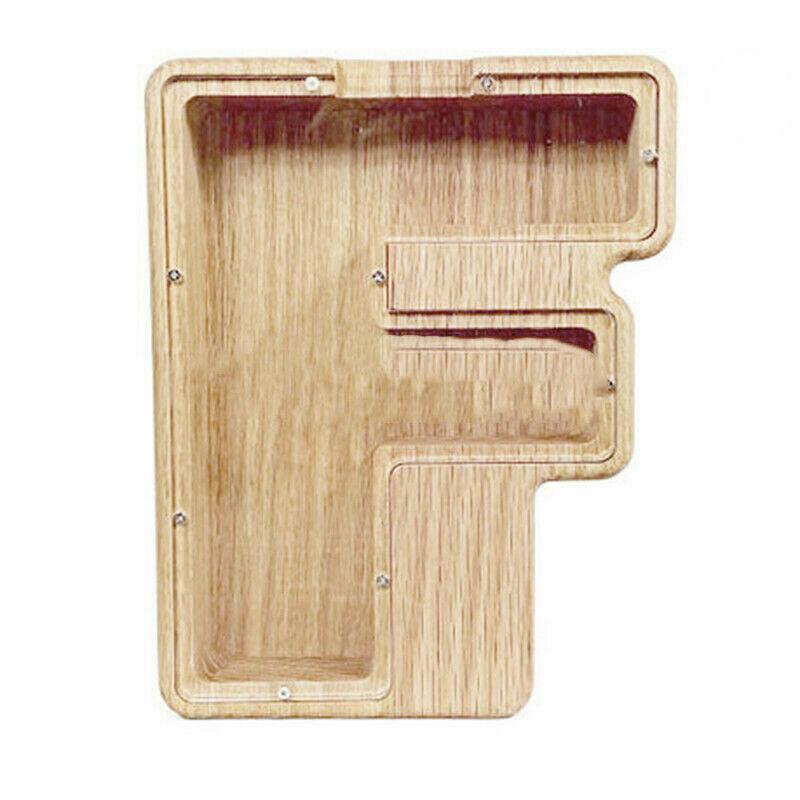Wooden Piggy Bank Coin Saving Money Box - Letter F