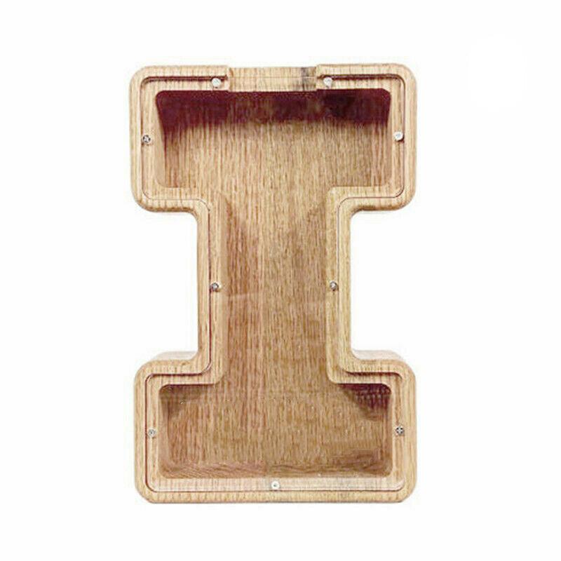 Wooden Piggy Bank Coin Saving Money Box - Letter I