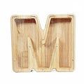 Wooden Piggy Bank Coin Saving Money Box - Letter M