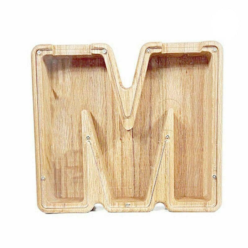 Wooden Piggy Bank Coin Saving Money Box - Letter M