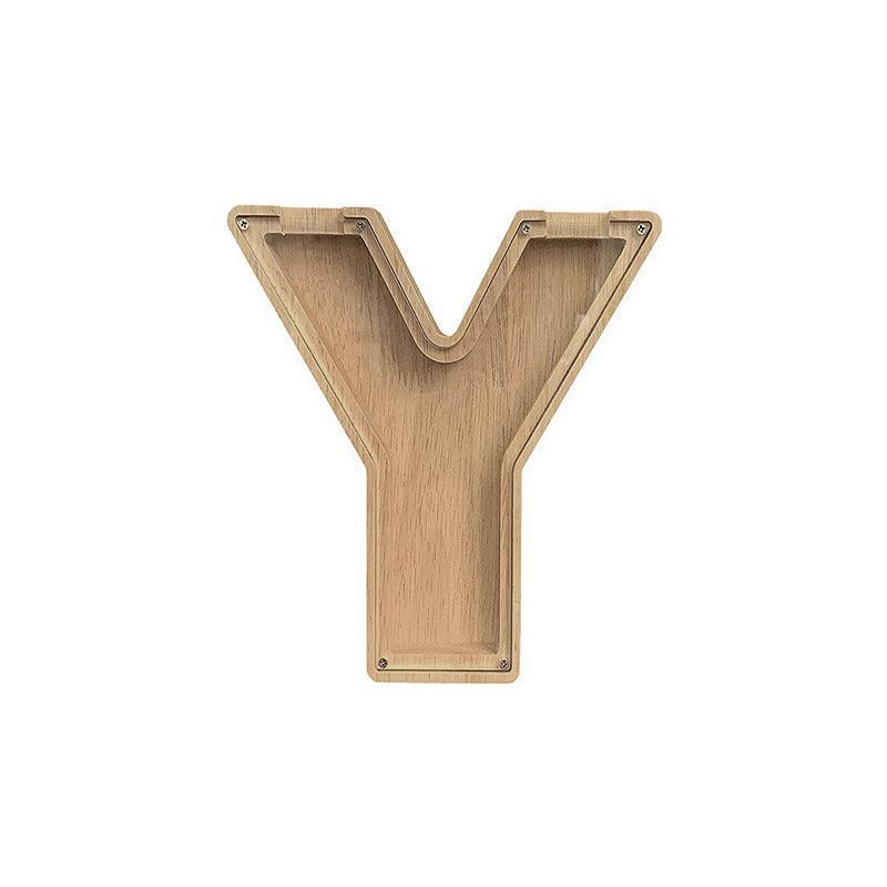 Wooden Piggy Bank Coin Saving Money Box - Letter Y