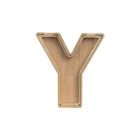 Wooden Piggy Bank Coin Saving Money Box - Letter Y