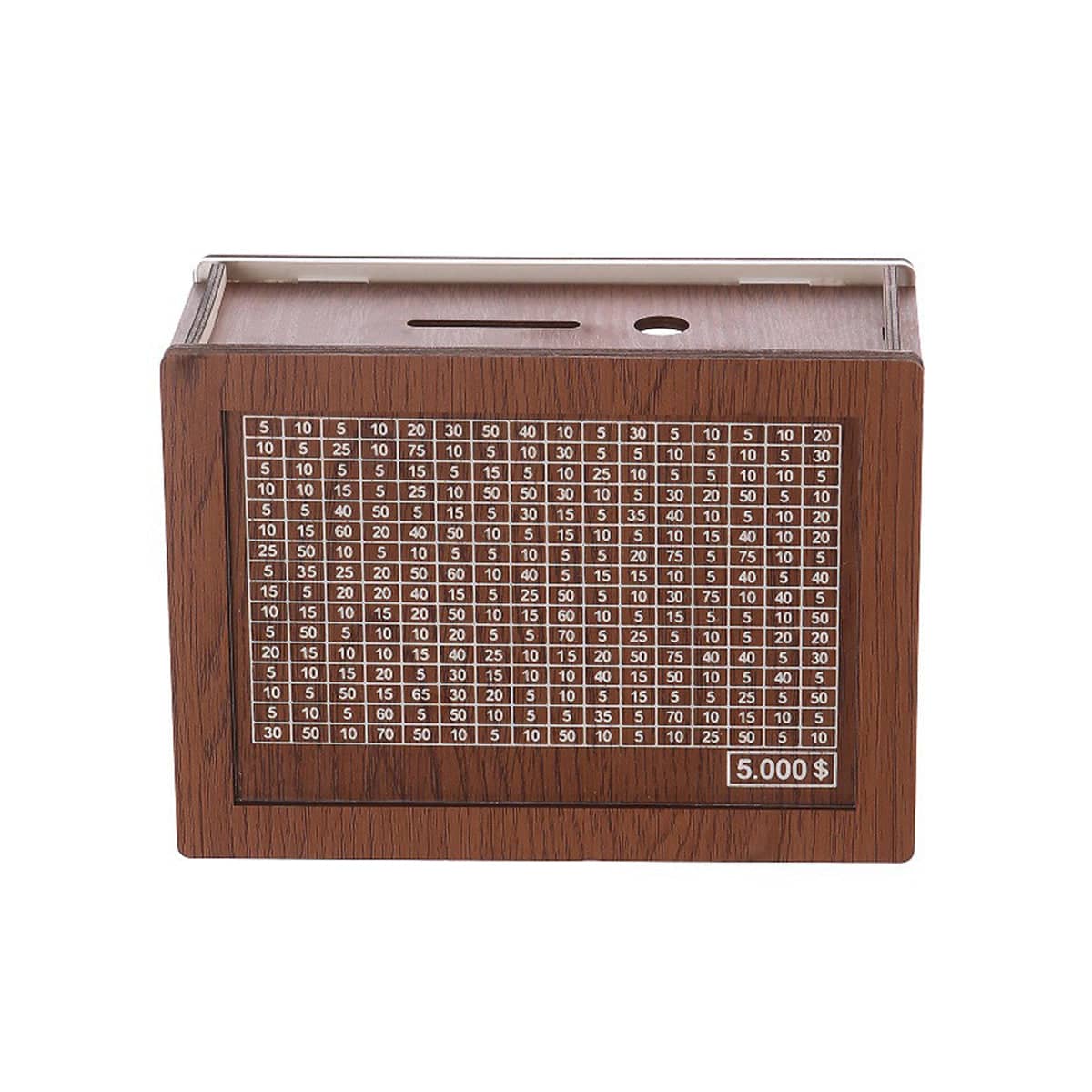Wooden Piggy Bank Savings Box with Counting Grid - 5000 Dollar Goal